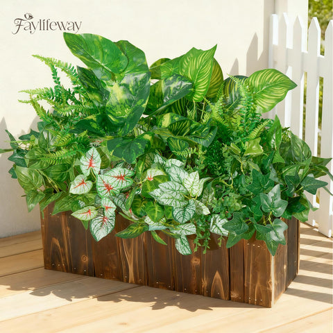 Faylifeway 12 bundles window box arrangement with realistic leaves for outdoor brightness
