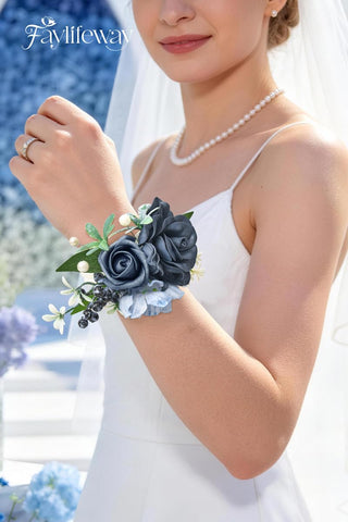 Faylifeway wrist corsage with cream pearl bracelet ready for comfortable all-day wear.