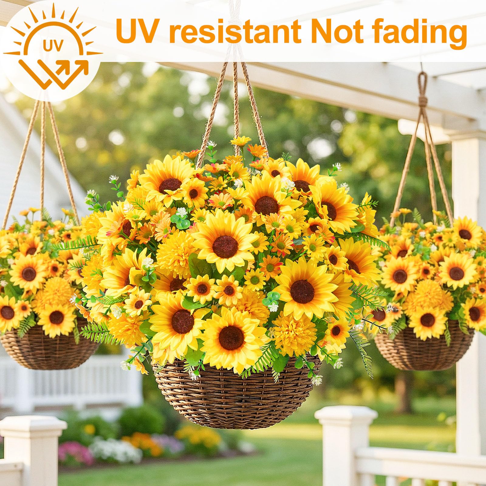 Faylifeway two-color daisies outdoor 12in stem with realistic texture for porch decor