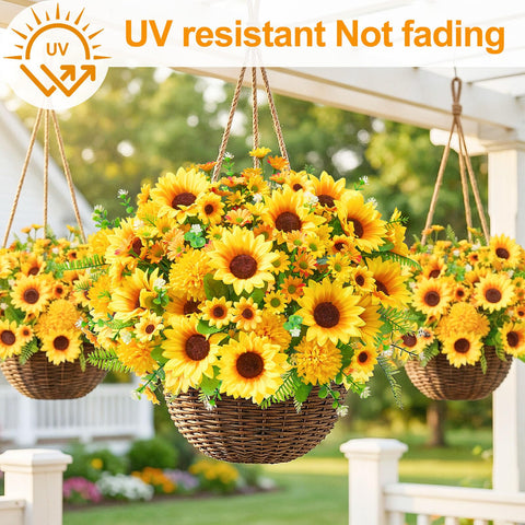 Faylifeway two-color daisies outdoor 12in stem with realistic texture for porch decor