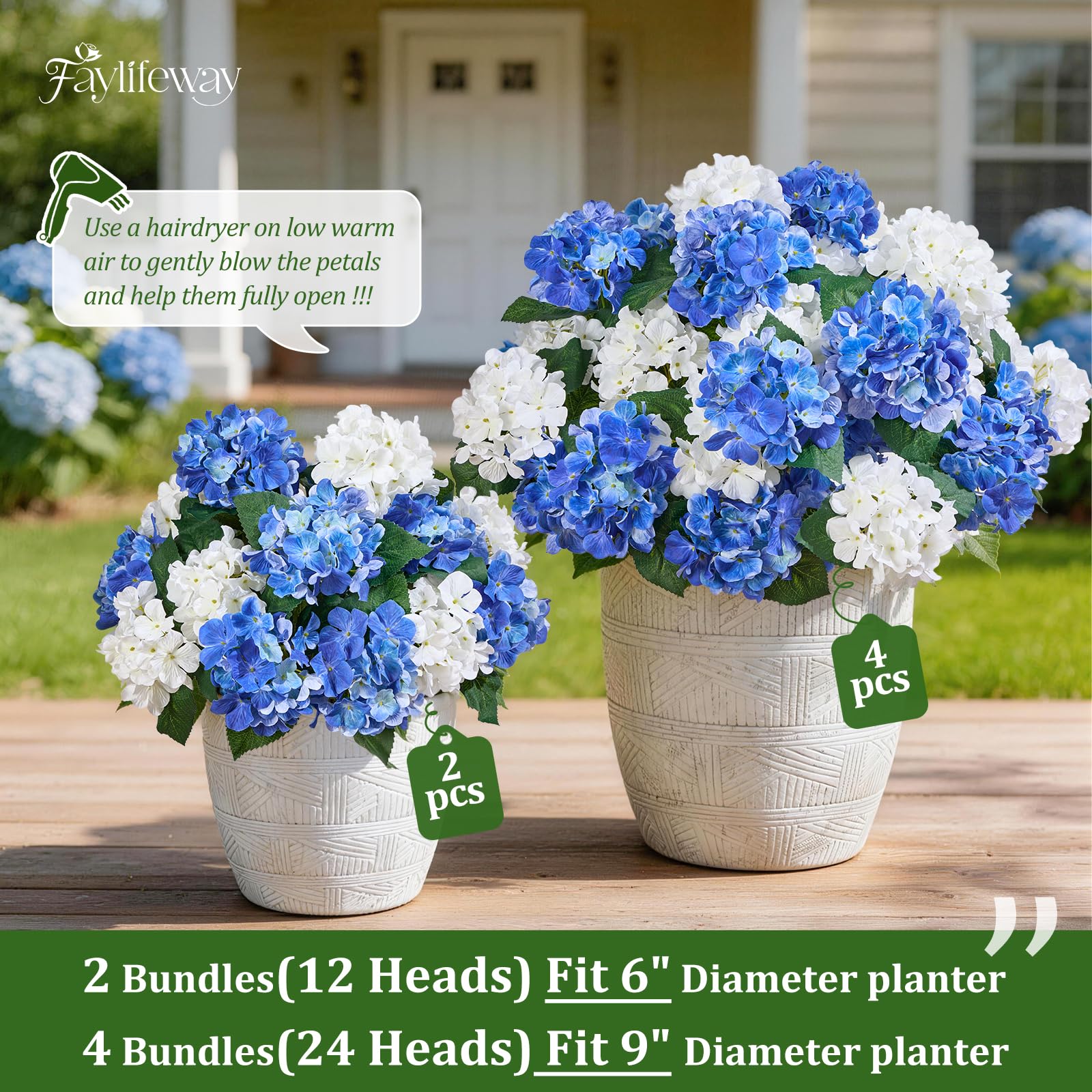 Faylifeway outdoor hydrangea realistic texture blends with real plants