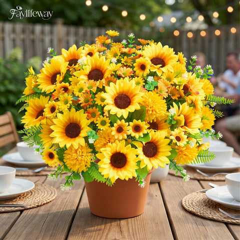 Faylifeway planter composition with sunflowers and daisies for outdoor spaces