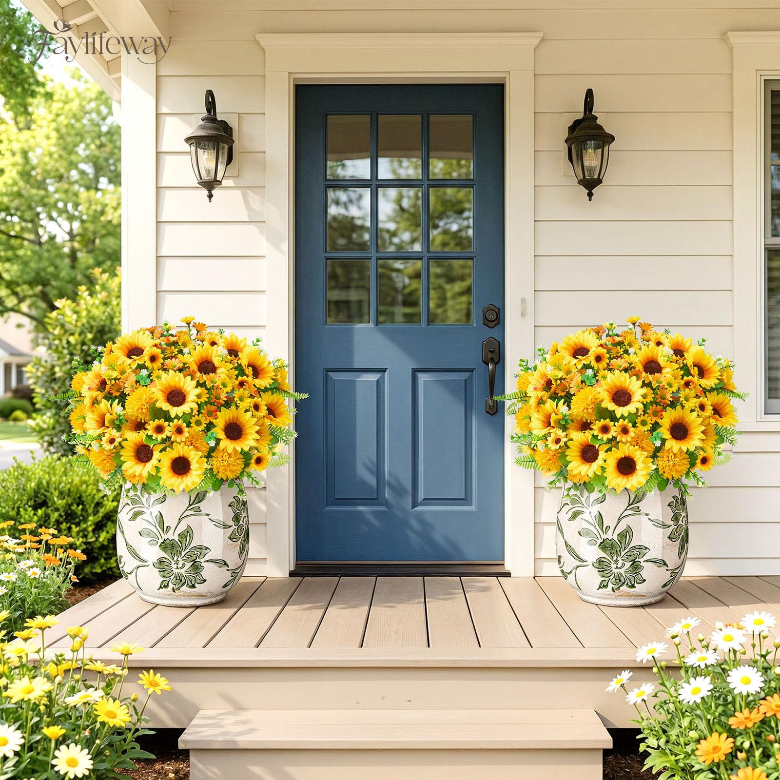 Faylifeway porch display sunflowers outdoors for easy styling