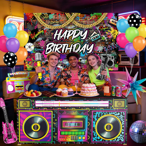 Fayoo radio foil balloon complements boombox decor for nostalgia.