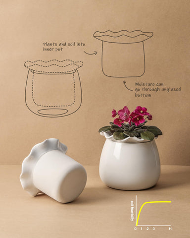 Fayoula African violet pot gloss finish complements decor while promoting healthy blooms