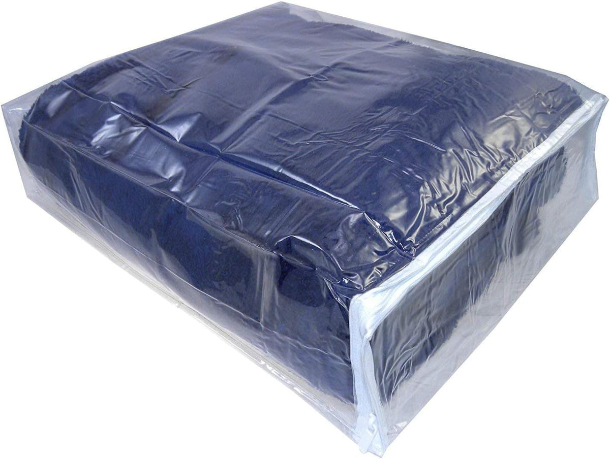 FBA clear vinyl blanket storage bag with zipper, 15x18x5, easy viewing.