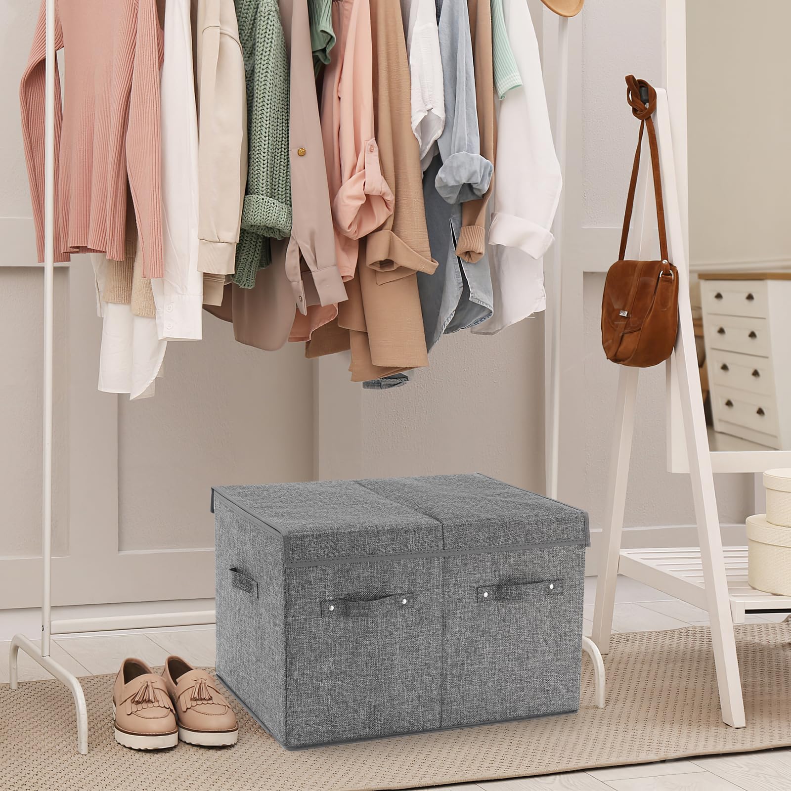Grey FBBABB shoe storage bin blending with modern closets