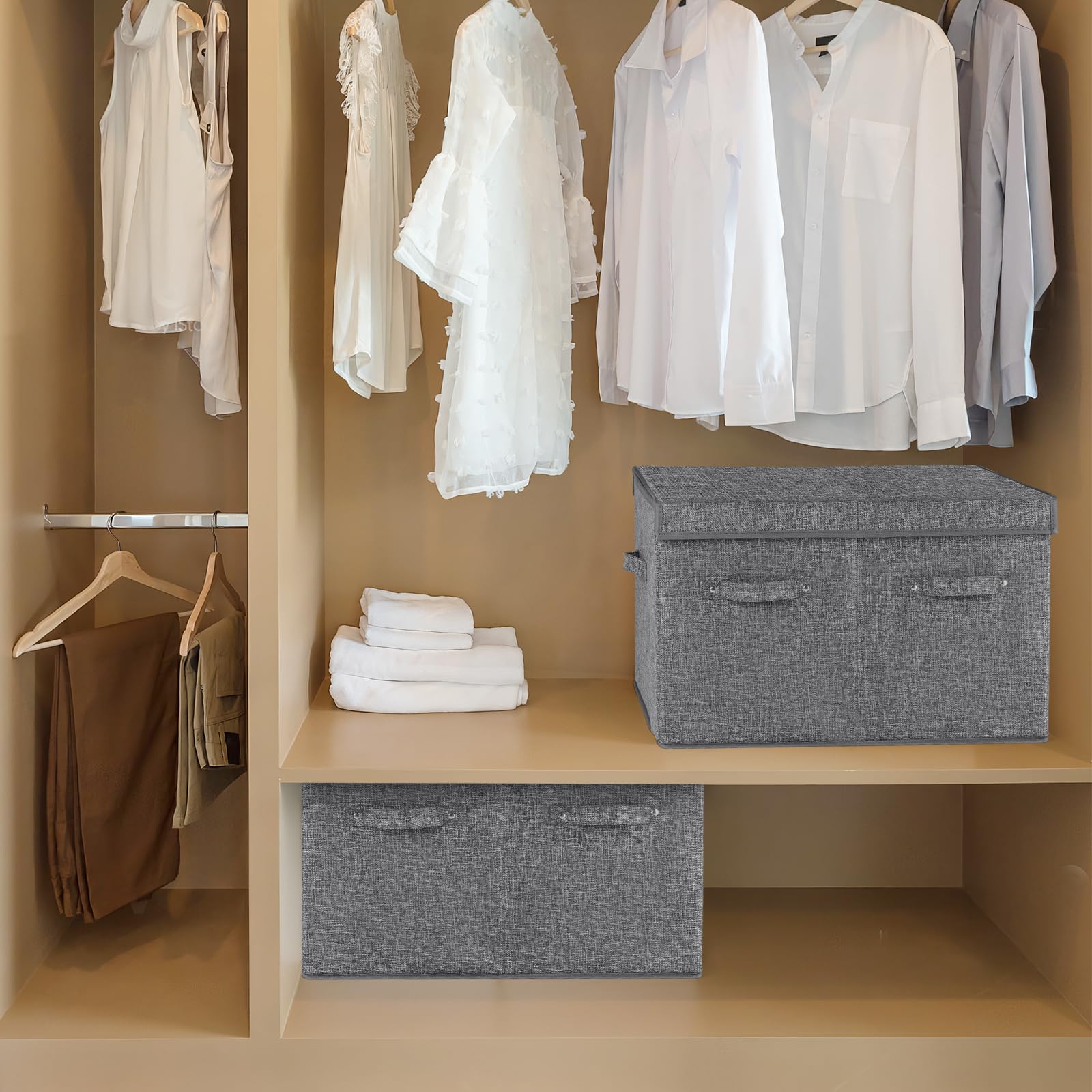 Large shoe storage box with lid protecting footwear from dust