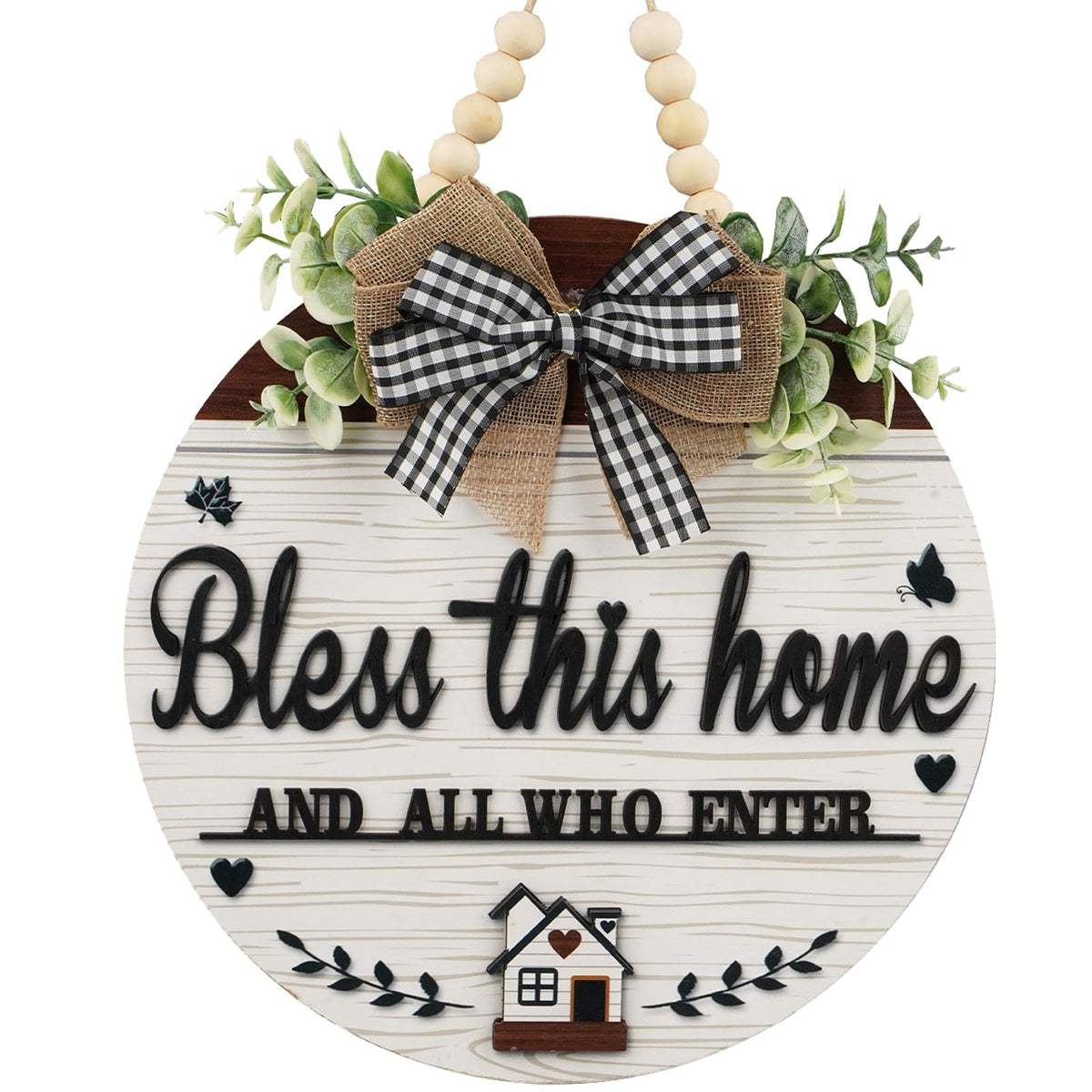 FBOUPYU Bless This Home wooden sign with 3D detail welcoming guests