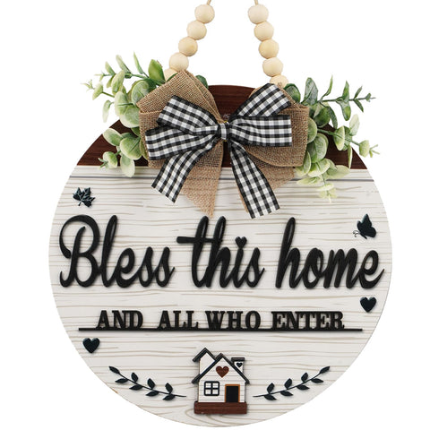 FBOUPYU Bless This Home wooden sign with 3D detail welcoming guests