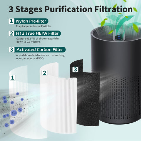 3-stage filtration close-up showing main filter, pre-filter, and carbon for cleaner air