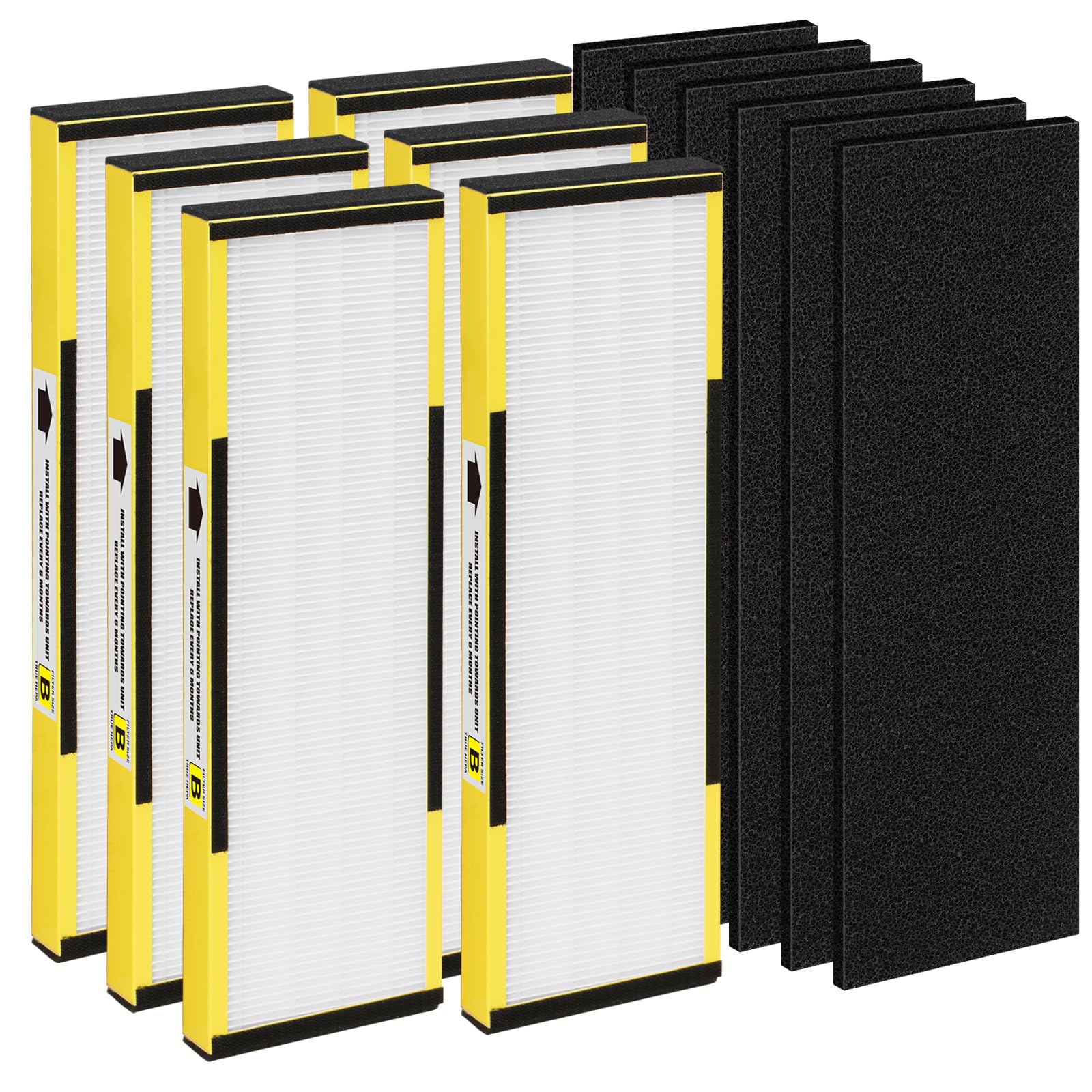 FCFMY FLT4825 six-pack filters ready for easy replacement in compatible purifiers
