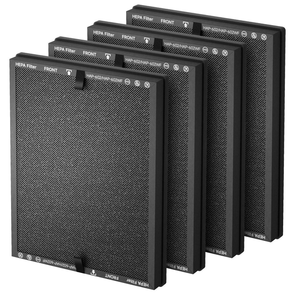 FCFMY HAP602 4-pack replacement filter for matte black unit keeps air clean.