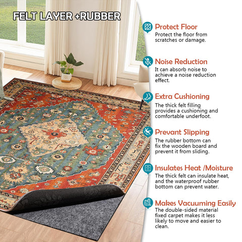 Fchuswty rug pad for hardwood floors prevents wrinkles and buckling.