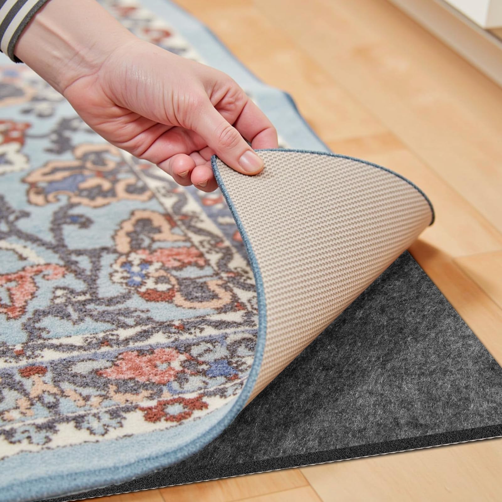 Fchuswty waterproof rug pad 9x12 ft protects floors with a non-slip surface.