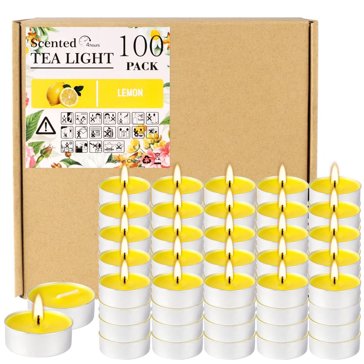Fclayvts lemon-tealights 100-pack deliver a fresh citrus aroma for mood-setting dinners.