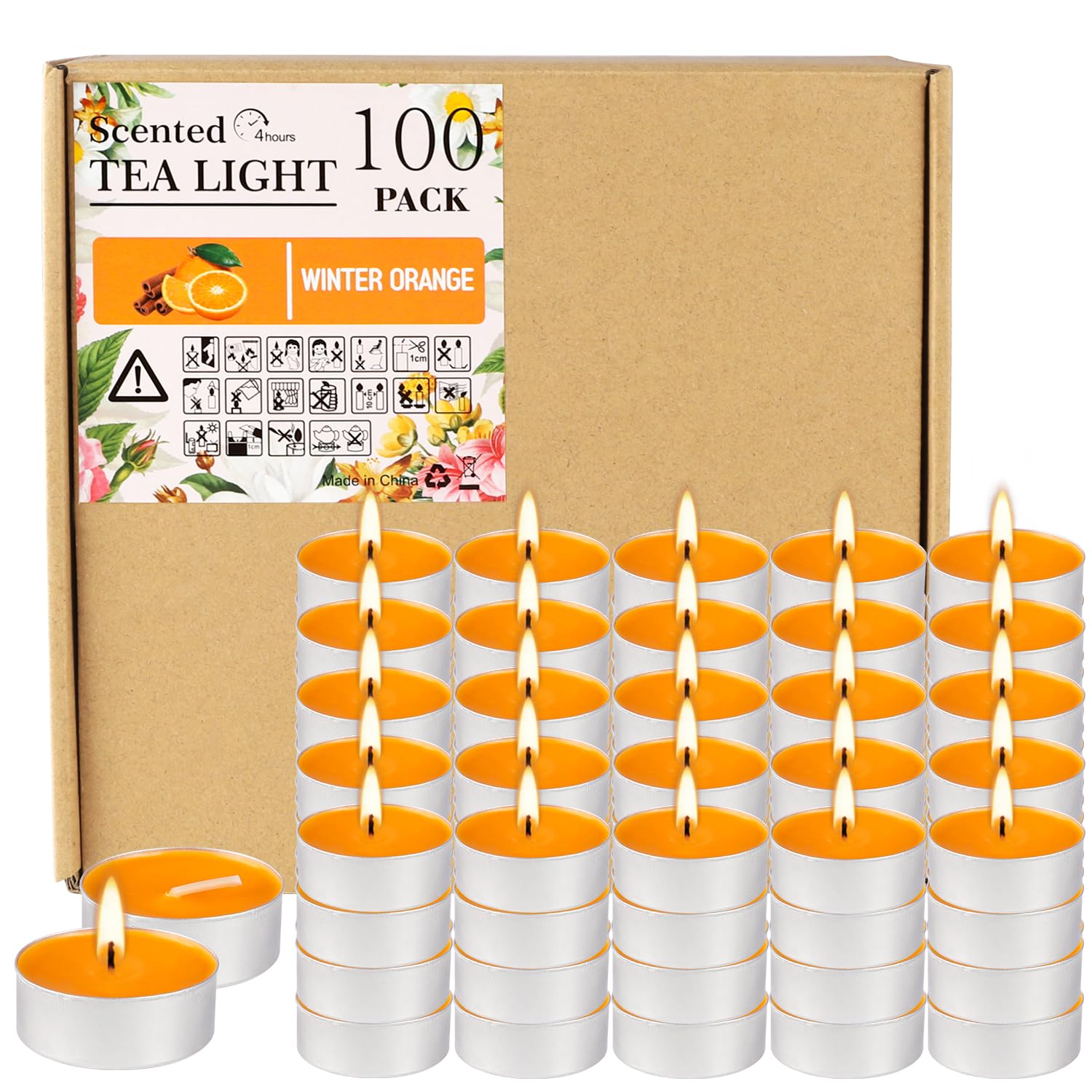 Fclayvts Winter Orange tealight candles illuminate a cozy living room with warm ambiance.