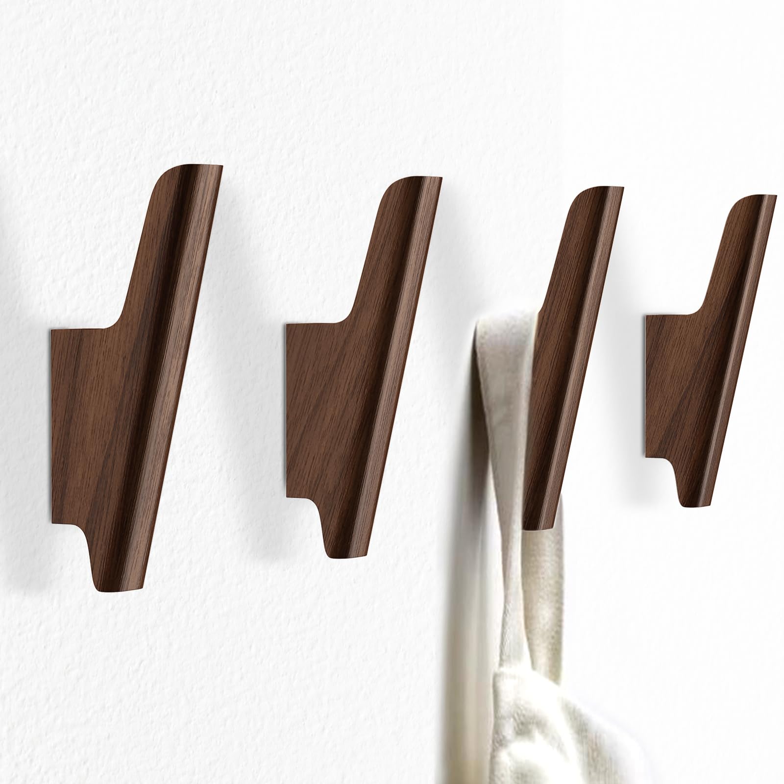 FCOWK walnut wall hooks 4-pack for durable coats and bags in the entryway.