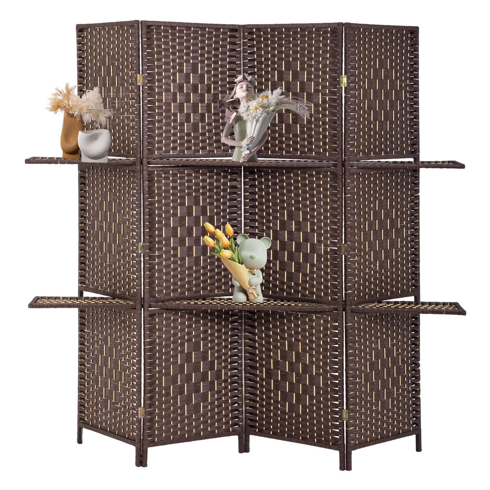 FDW 4-panel room divider folding wooden screen for flexible space separation.