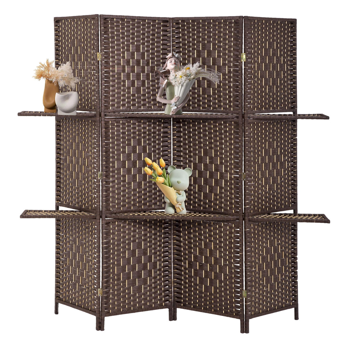 FDW 4-panel room divider folding wooden screen for flexible space separation.
