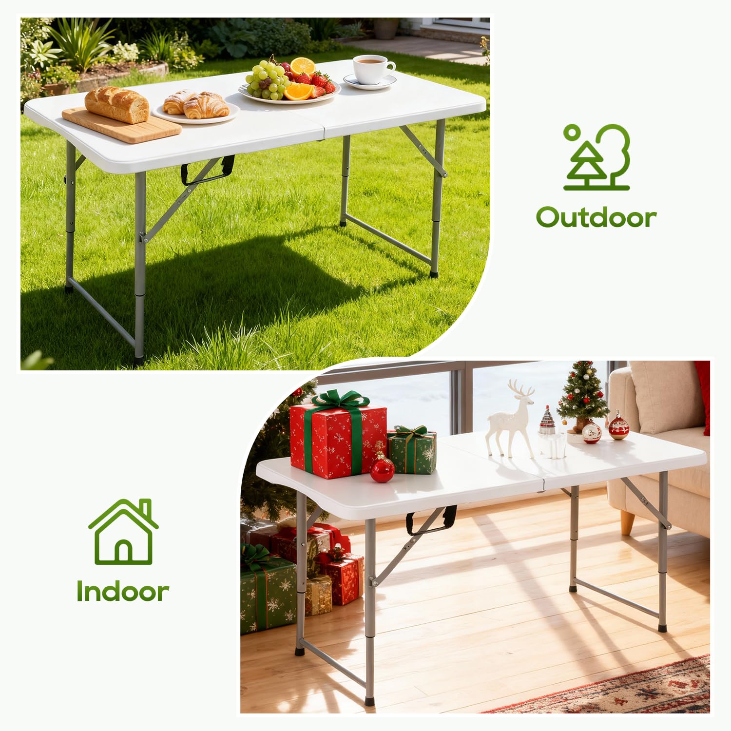 FDW 4FT folding table fold-in-half saves space when stored