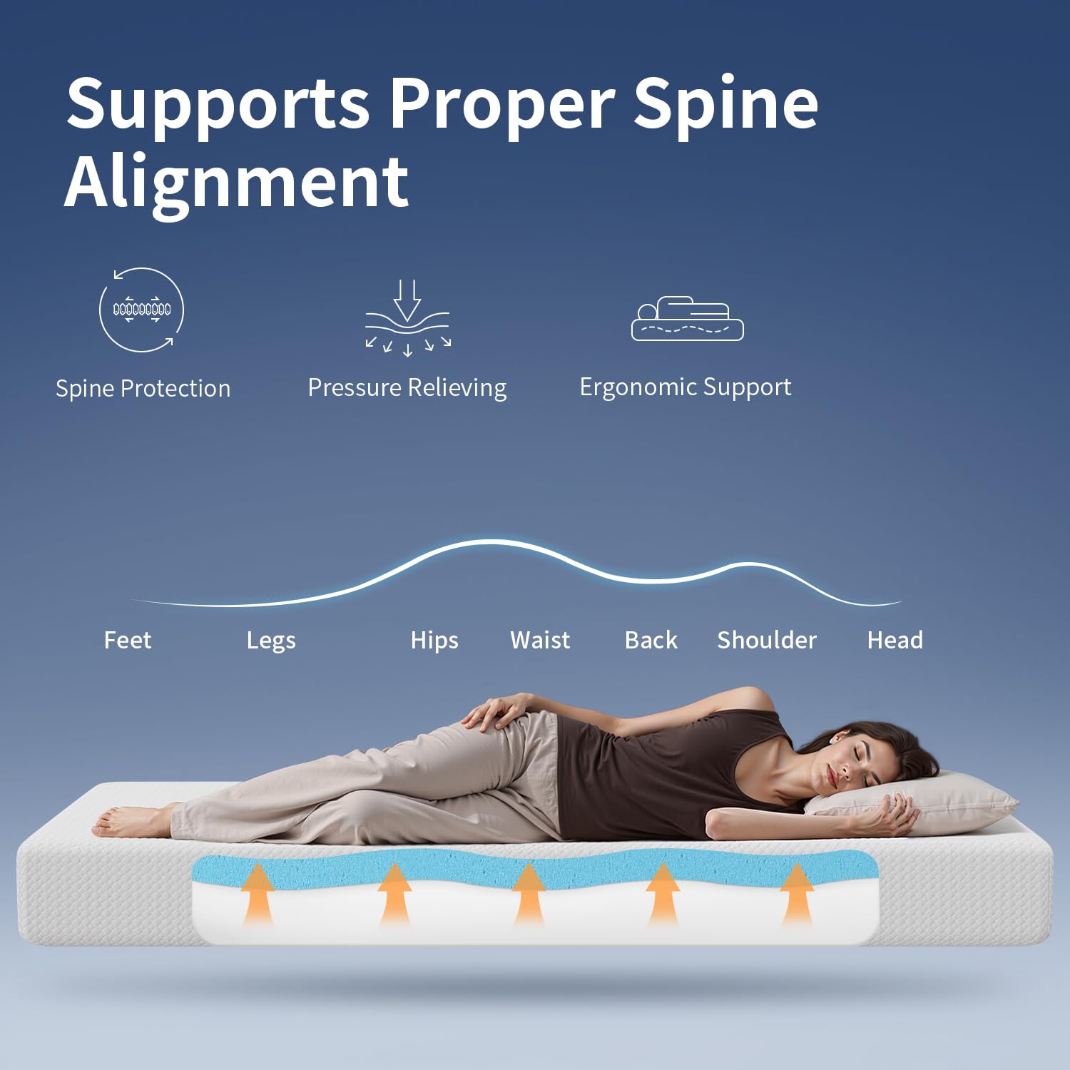 FDW 8-inch twin mattress side profile demonstrates medium-firm support for versatile sleep.