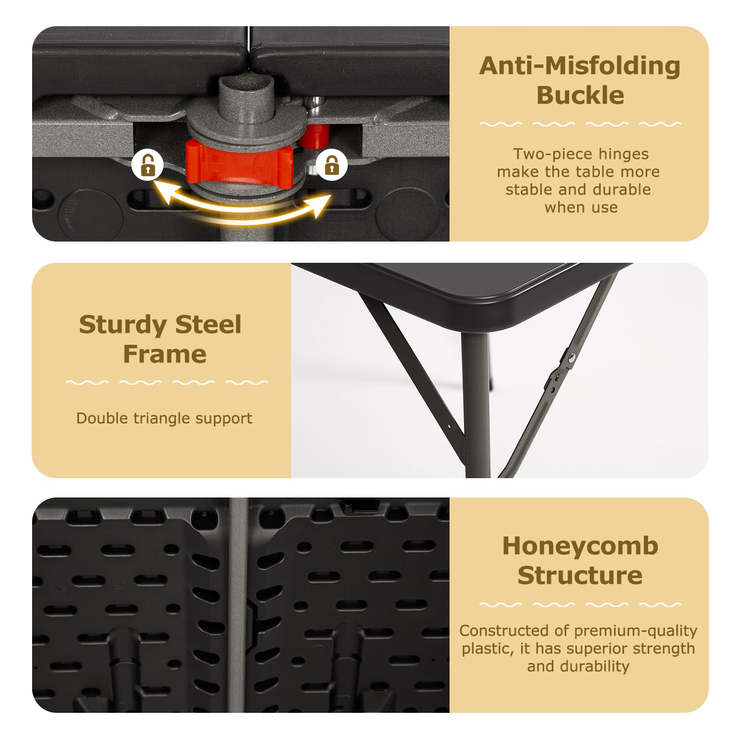 FDW folding card table with convenient carry handle for quick move.