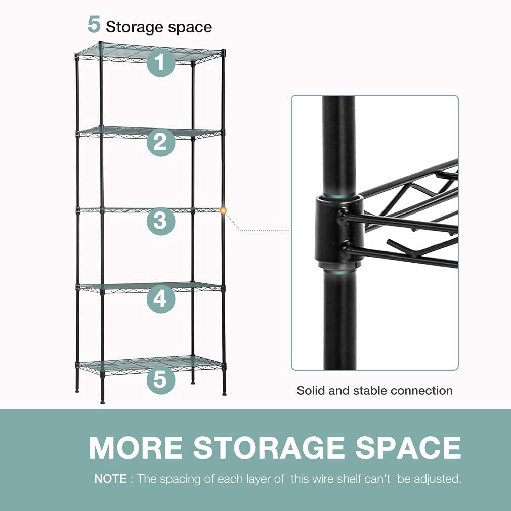 FDW five-shelf wire shelving unit side view for spacious organization