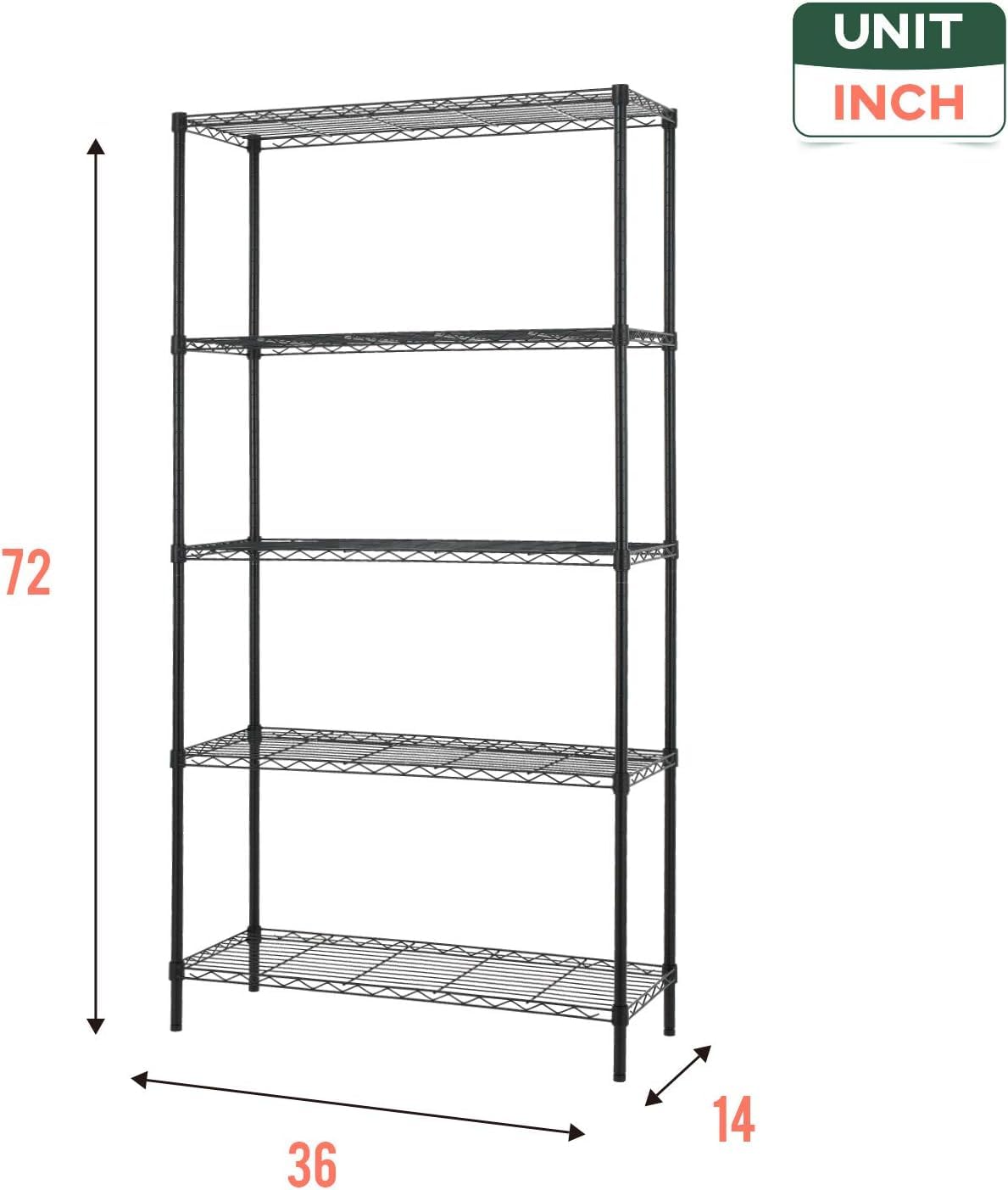 FDW five-tier unit with levelers for stable setup on uneven floors.