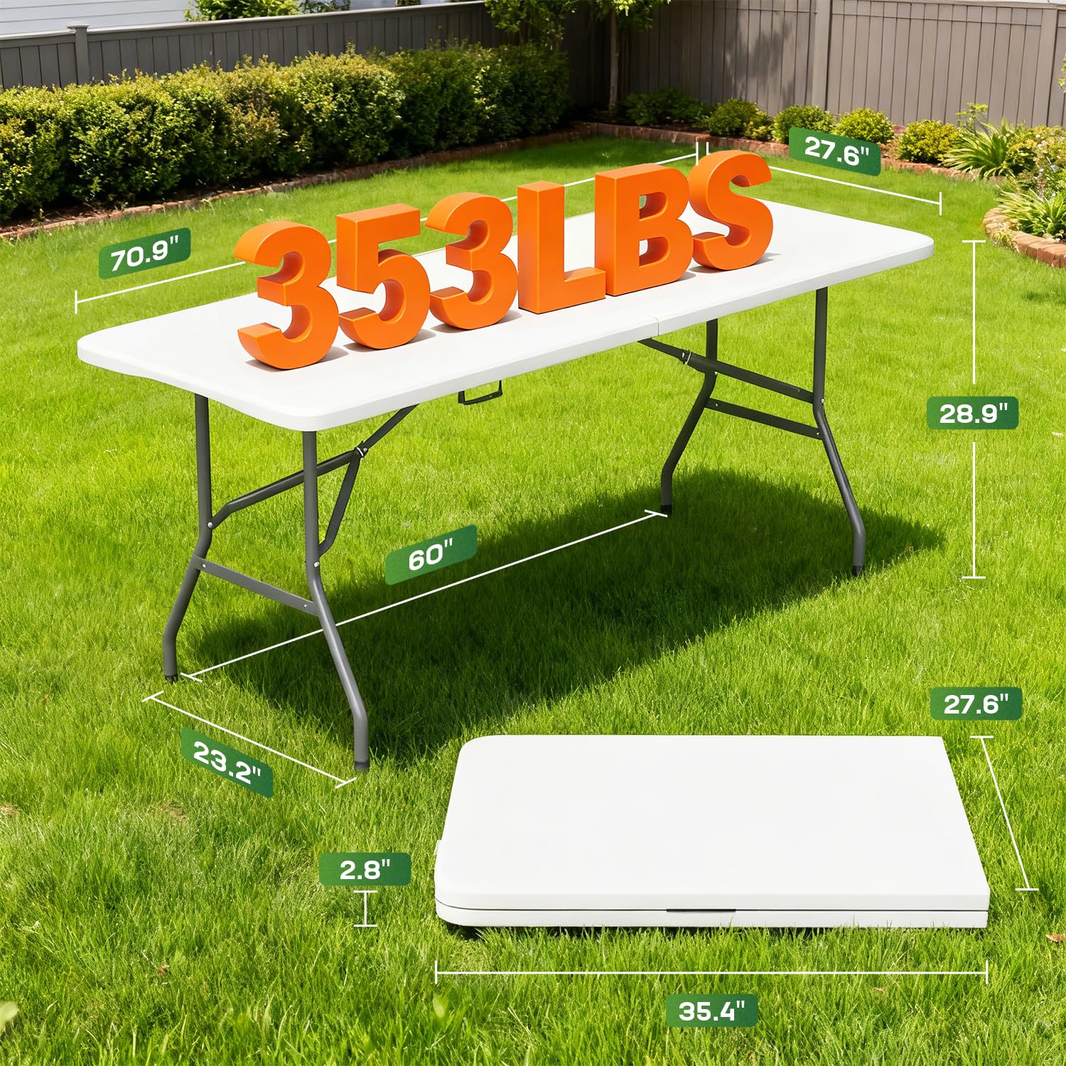 FDW folding table with carry handle and side lock for transport