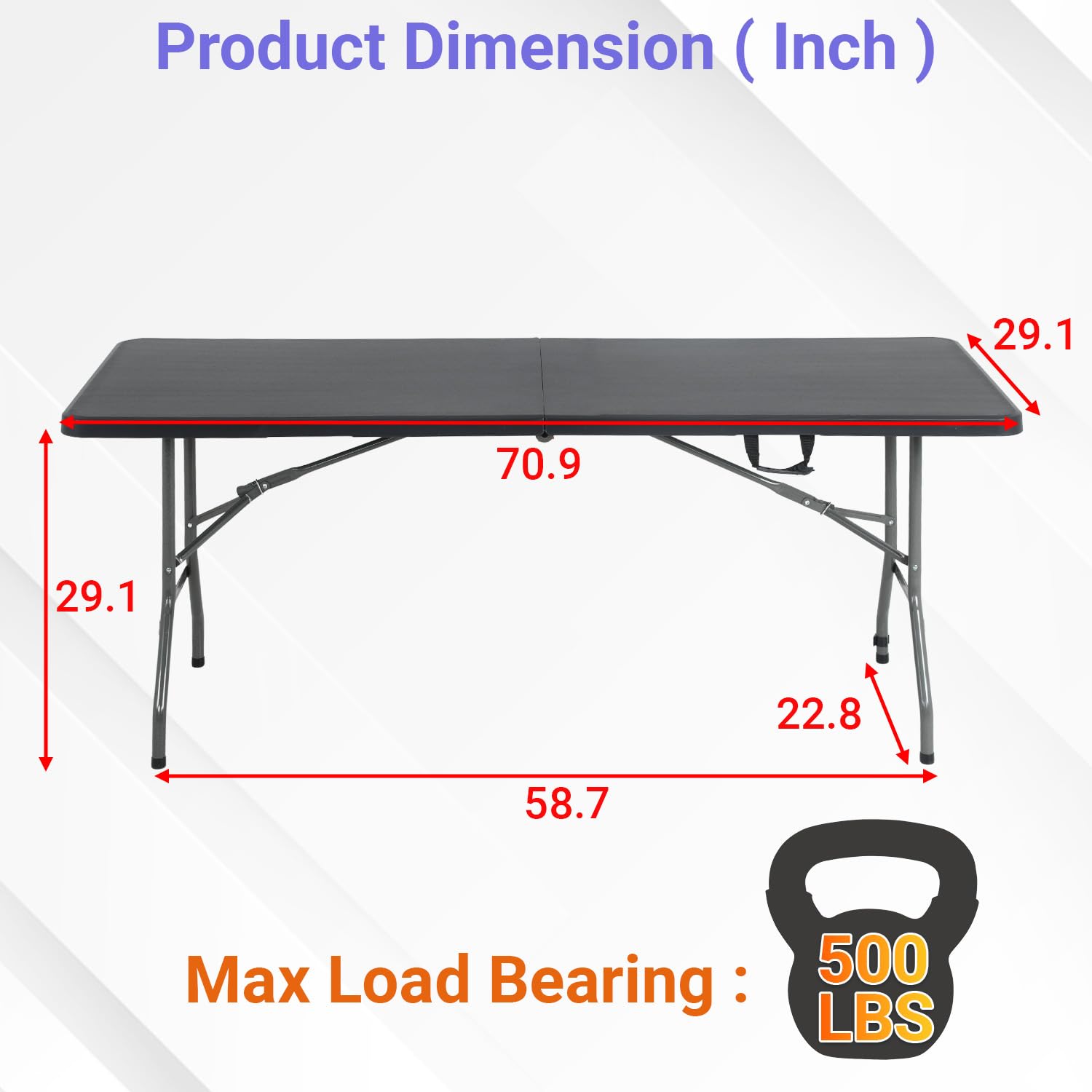 FDW folding table carry handle enables easy transport.