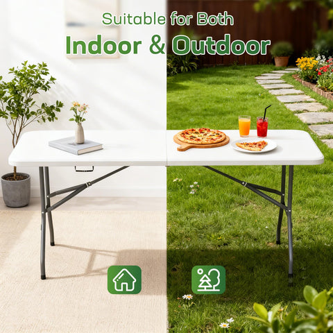 FDW folding table folded for compact storage and space saving