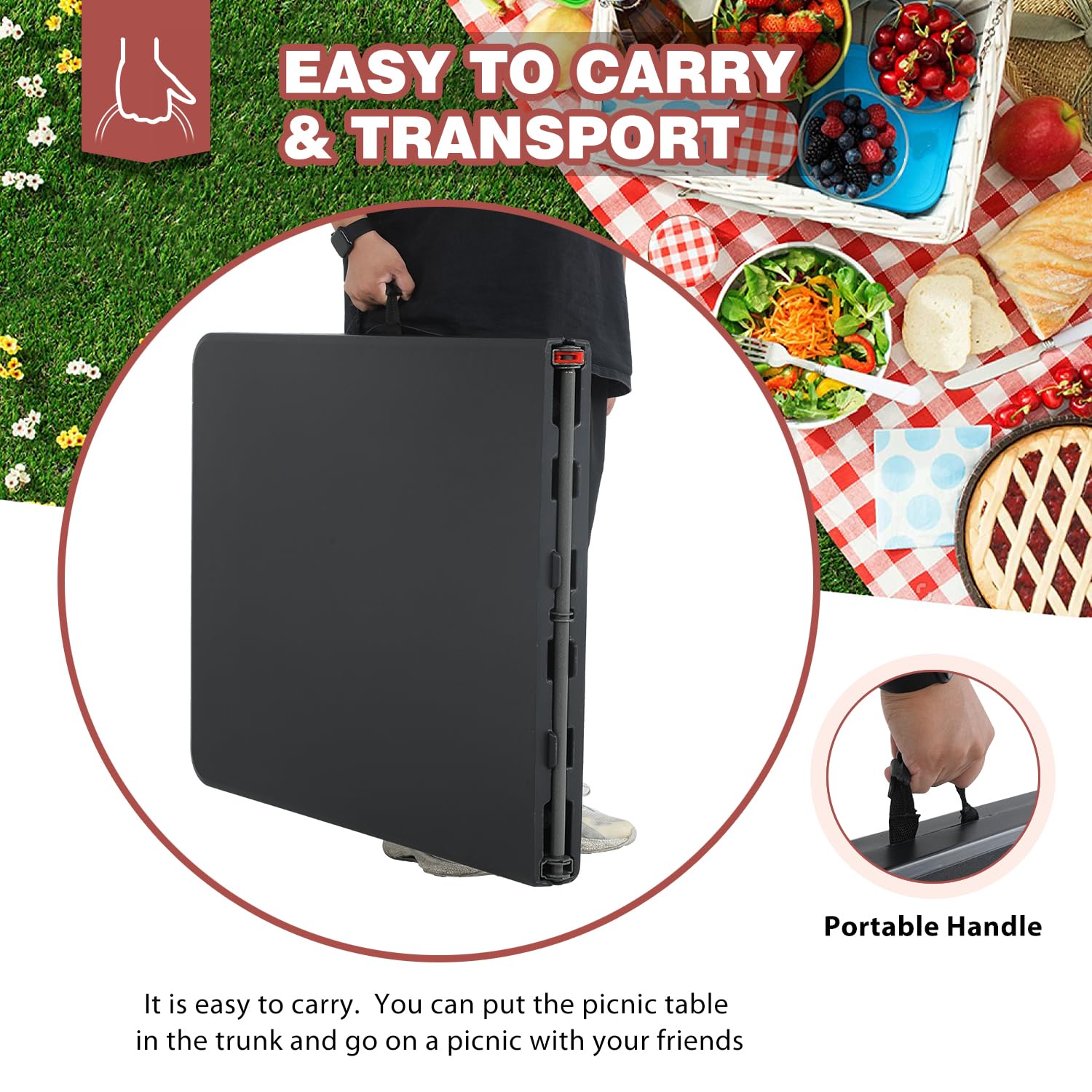 FDW folding table in a compact folded form for storage