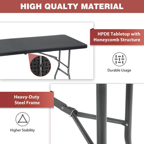 FDW folding table surface resists stains and cleans easily