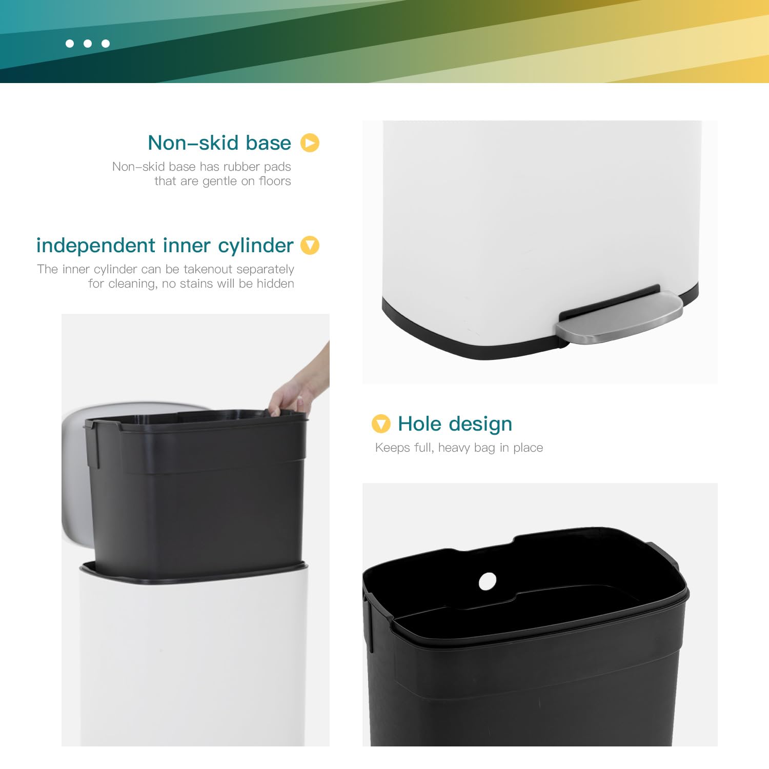 FDW pedal-operated trash bin enables hands-free hygienic waste disposal.