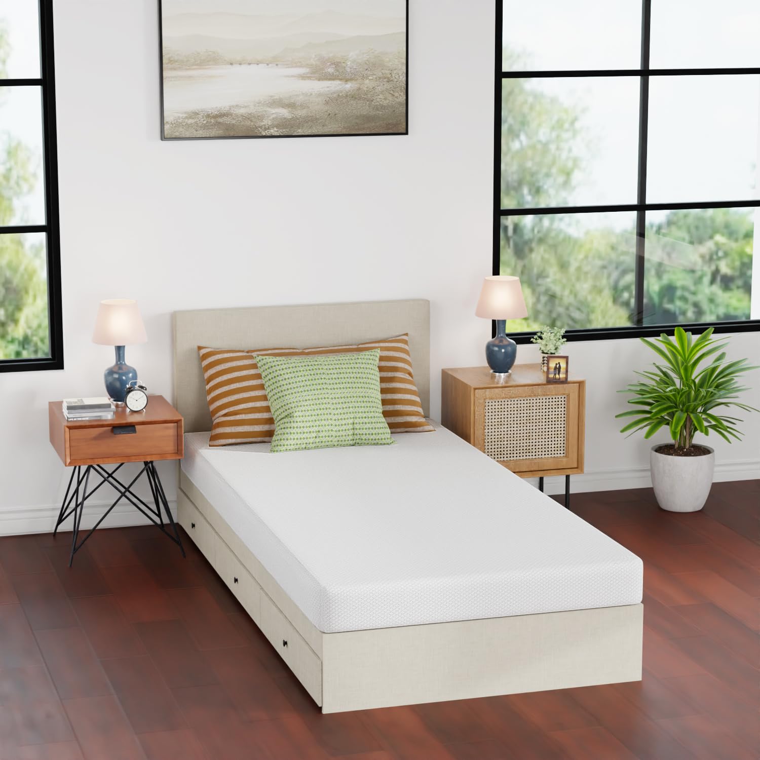 FDW Twin XL 5-inch mattress top view showing cooling gel foam for comfort.