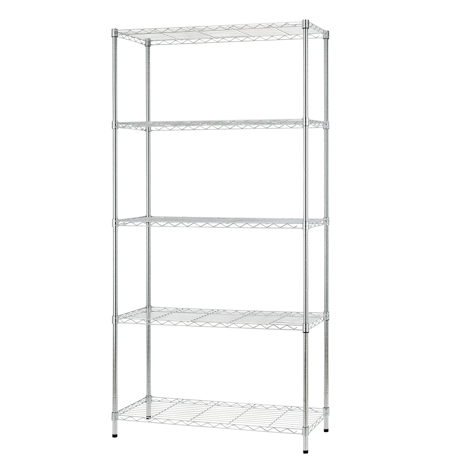 FDW wire shelving unit assembly shows sturdy chrome frame ideal for heavy-duty storage