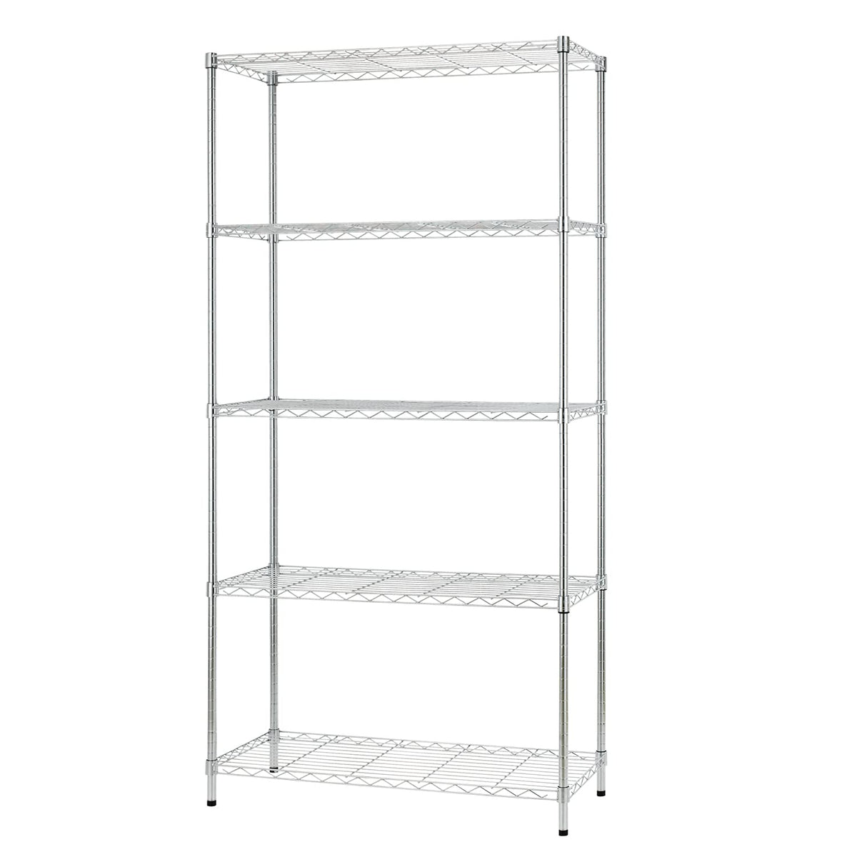 FDW wire shelving unit assembly shows sturdy chrome frame ideal for heavy-duty storage