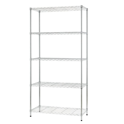 FDW wire shelving unit assembly shows sturdy chrome frame ideal for heavy-duty storage