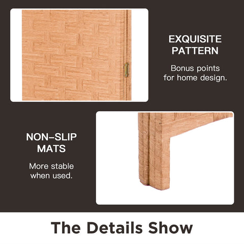FDW wood mesh 4-panel divider in living room for flexible zoning.