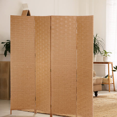 FDW wood mesh 4-panel divider unfolded for wide room separation.