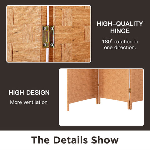FDW wood mesh 4-panel divider close-up reveals warm wood texture.