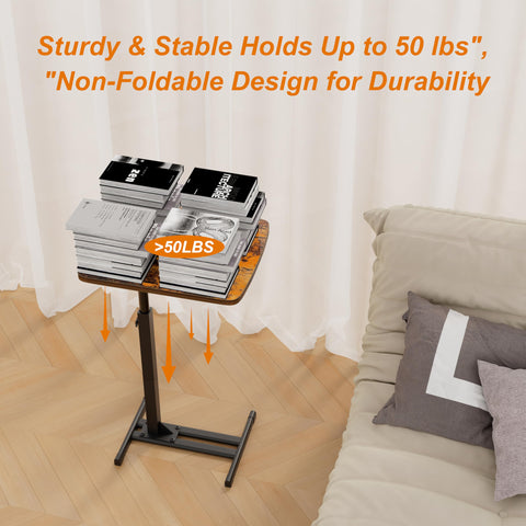 Compact footprint Fealarfaith tray table fits beside furniture.