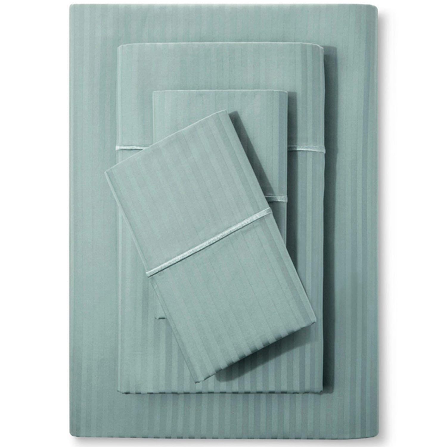 Feather & Stitch New York Granite Green Stripe sheet set; breathable cotton with hotel-like feel