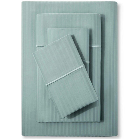 Feather & Stitch New York granite green stripe fabric close-up, premium cotton softness