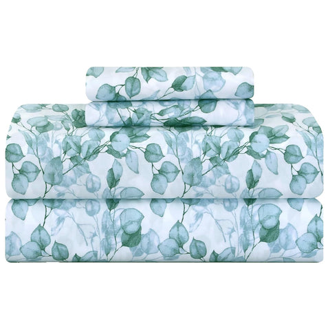 Feather & Stitch New York Green Leaf printed sheet set for stylish bedroom decor