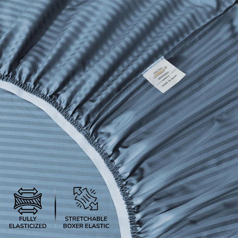 Feather and Stitch New York fitted sheet close-up reveals 18-inch deep pockets for secure fit.
