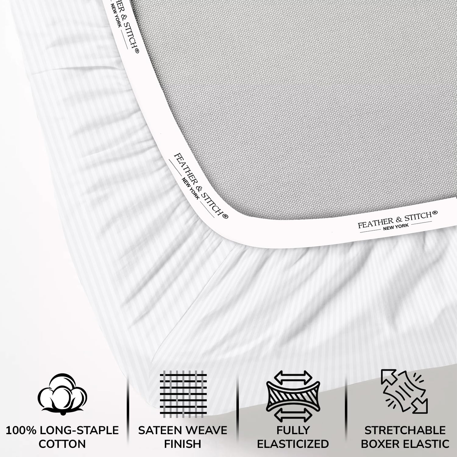 Feather & Stitch New York pillowcases 20x30 frame a complete bedding look.