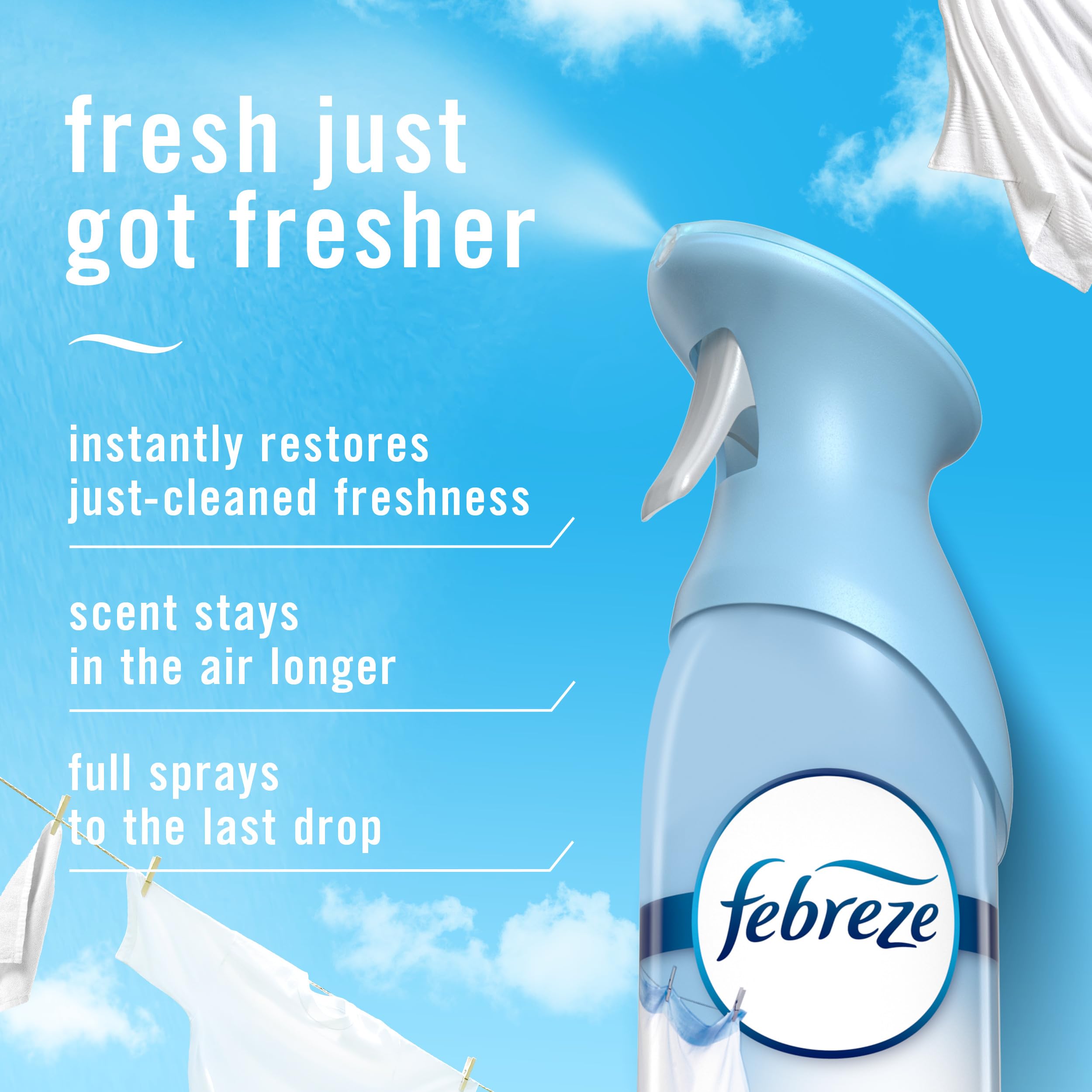 Febreze Air Mist linen sky scent spray for odor control in rooms.
