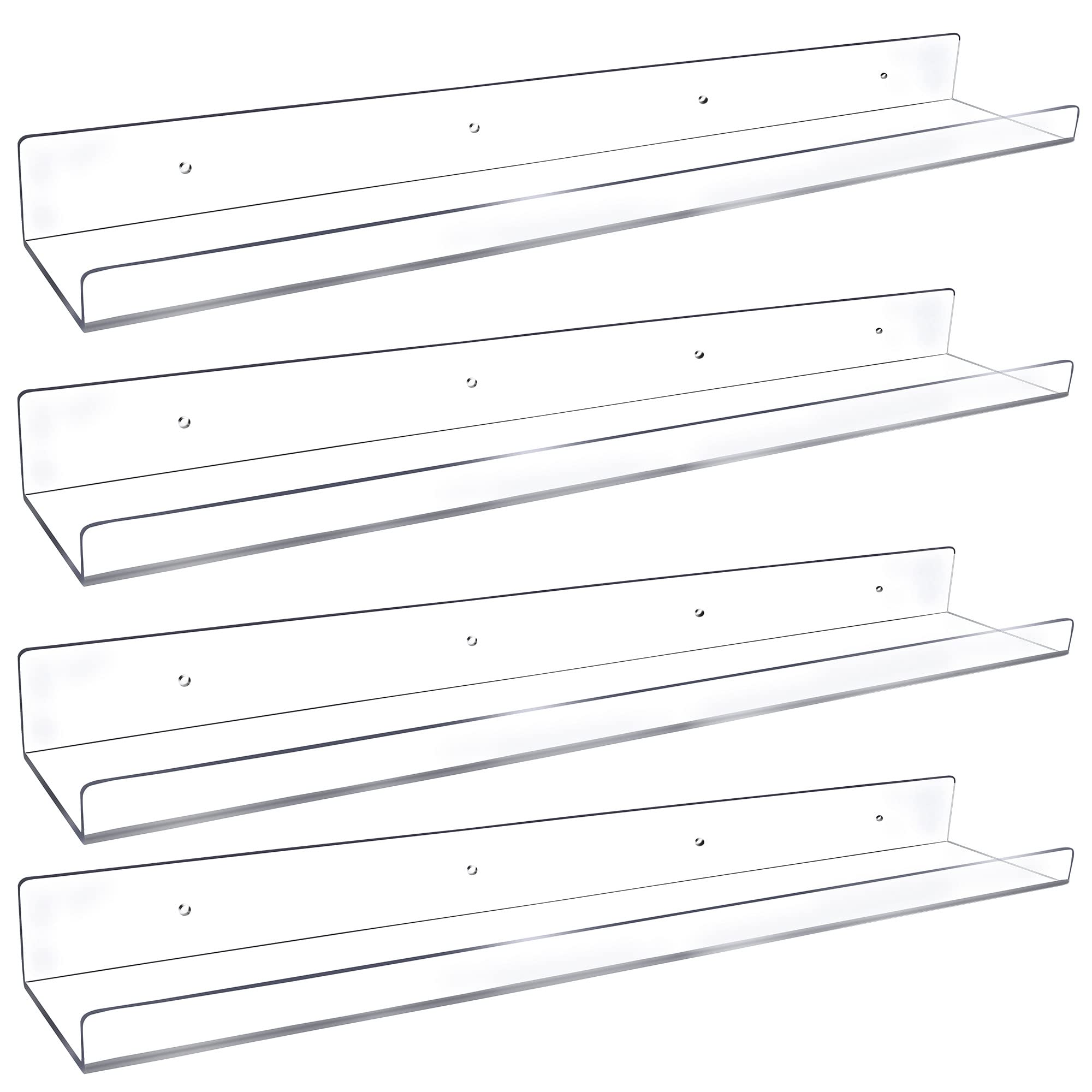 Febwind 24-inch clear acrylic floating shelf mounted on wall for organized display